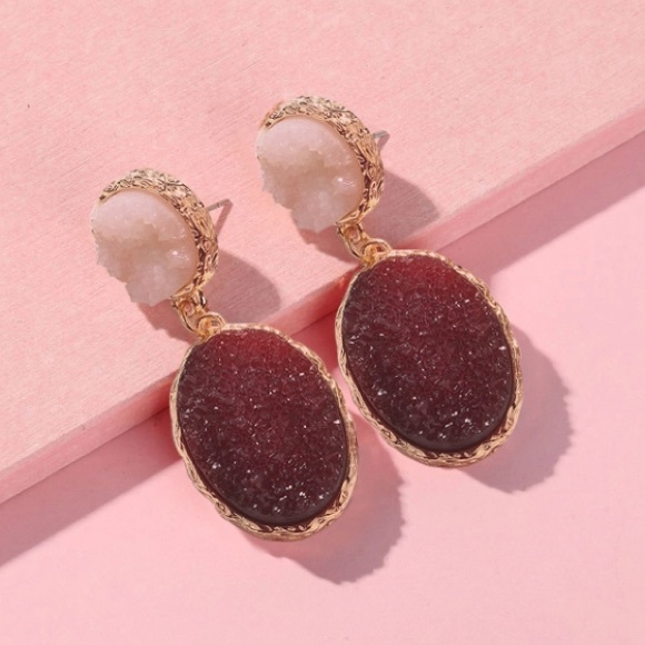 🔴SOLD OUT Druzy Quartz Double Drop Earrings - Picture 2 of 5